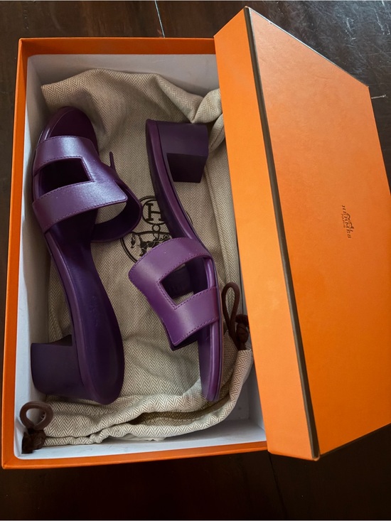 Hermes Shoes - New Hermes Purple Leather Slide Sandals size 6.5